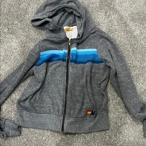 Aviator Nation Gray and Blue Sporty Zip-Up Jacket